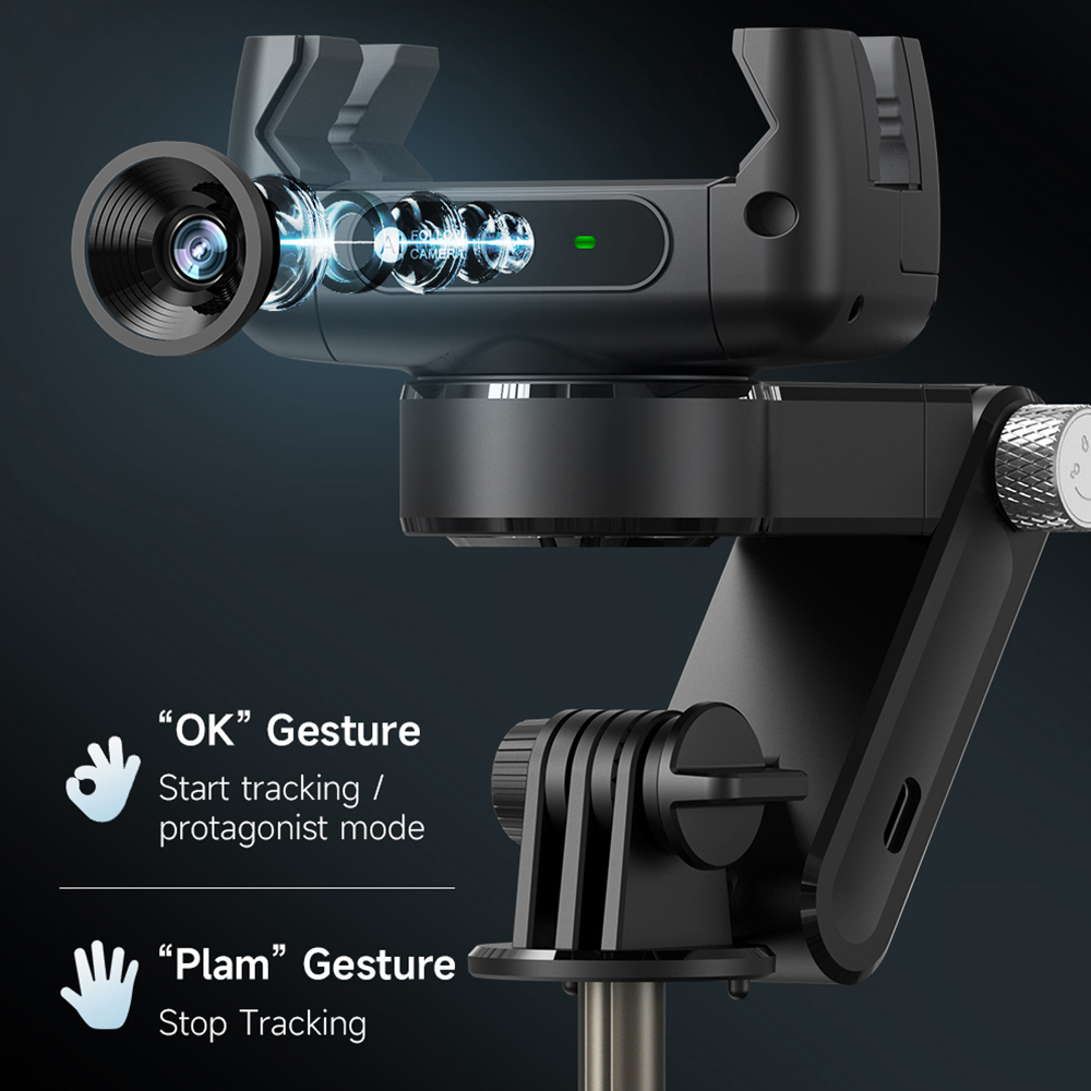 Q19 360° Smartphone Gimbal Stabilizer with AI Face Tracking, Fill Light, Extendable Selfie Stick Tripod