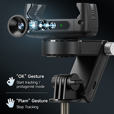 Q19 360° Smartphone Gimbal Stabilizer with AI Face Tracking, Fill Light, Extendable Selfie Stick Tripod