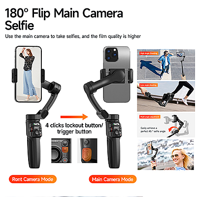 neQra M05-AI-PRO-3 Axis Gimbal Stabilizer for Smartphone AI Tracking Camera Fill Light Full Func. Remote 7 Shooting Modes Extension Rod and Tripod. Best for for YouTube Insta Travel Action Adventure