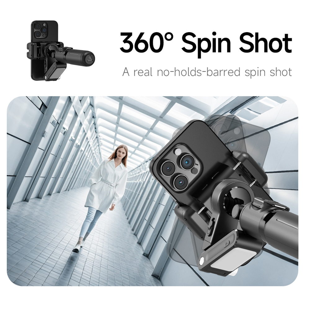 Q19 360° Smartphone Gimbal Stabilizer with AI Face Tracking, Fill Light, Extendable Selfie Stick Tripod