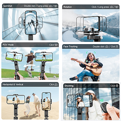 Q19 360° Smartphone Gimbal Stabilizer with AI Face Tracking, Fill Light, Extendable Selfie Stick Tripod
