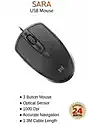 HAMMOK SARA Wired Optical Mouse – 1000 DPI | Ambidextrous Design | USB 3.0 Interface | Smooth Tracking | Black | PC & Laptop Mouse