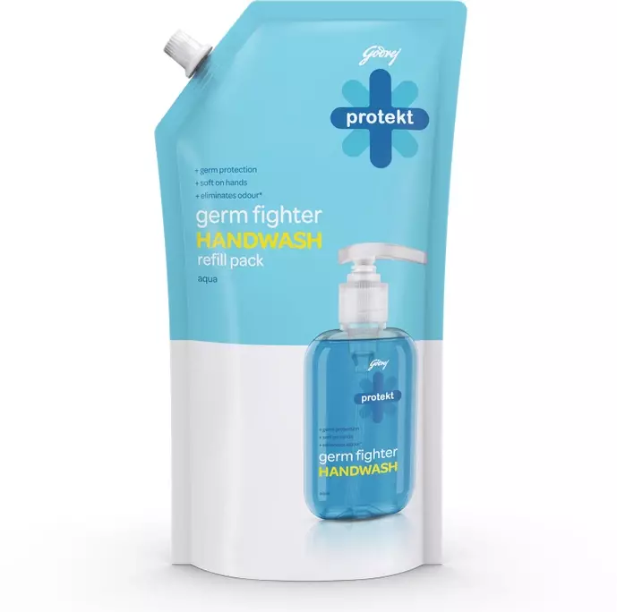 Godrej Protekt Germ Fighter Aqua Hand Wash Refill Pouch | 99.9% Germ Protection | Refill Pack
