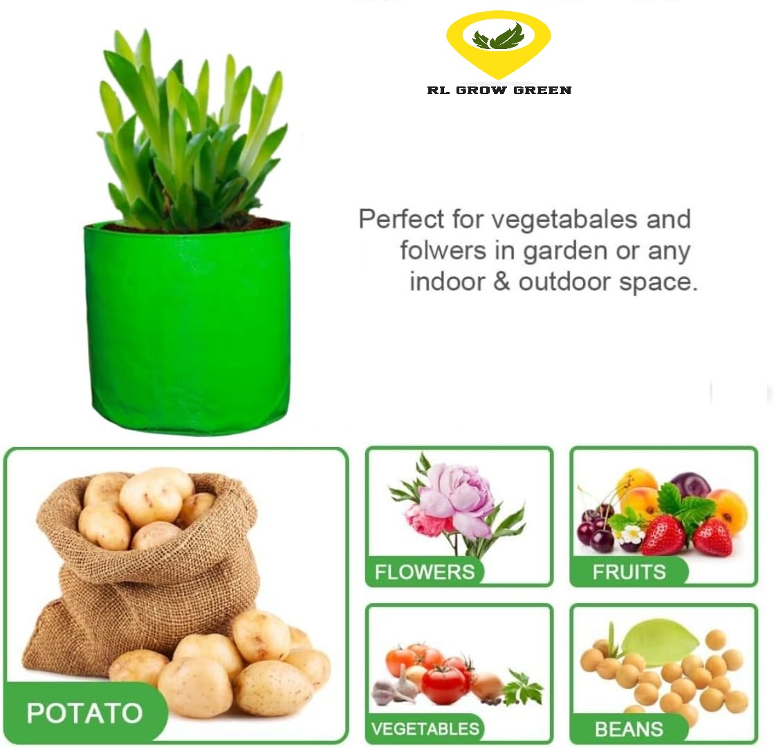 HDPE UV Plant Grow Bags, 15 x 15 inch,  Green, for Terrace Gardening and Fruit Plants(MultiPack)