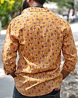 Rawscal Men’s Printed Cotton Shirt – Mustard Ethnic Camel Print | Full Sleeves