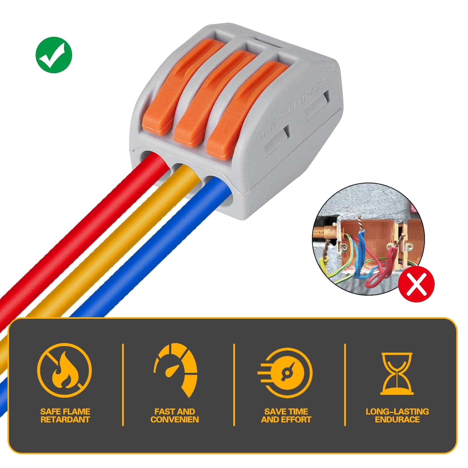 PCT-213 - 0.08-2.5 SQ mm 3 Pole Wire Connector Terminal Block with Spring Lock Lever for Cable Connection (1 QTY)
