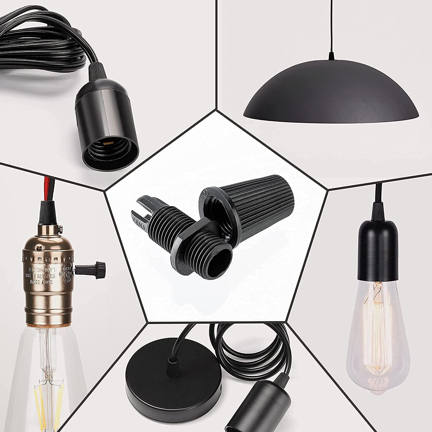Wire Grippers for Lighting fixtures, M10 Cable Cord Grip, Standard M10 Connection, Suits Wires & Holders for Lights. Pack of 1 Black - 2 Side Thread