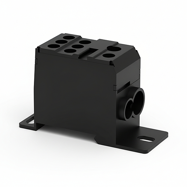 DBD 35 - Polyamide Distribution block for 1 incoming (35 sq.mm/125 Amps) and 7 outgoing (1 o/g of 16 sq.mm. and 6 o/g of 10 sq.mm.) application.