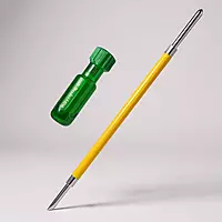 8 Inch - 2 in 1 Reversible Screwdriver, Long Handle, Minus - Plus Tip, with yellow sleeve