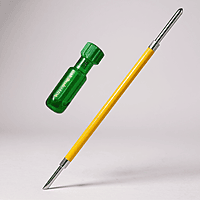 8 Inch - 2 in 1 Reversible Screwdriver, Long Handle, Minus - Plus Tip, with yellow sleeve
