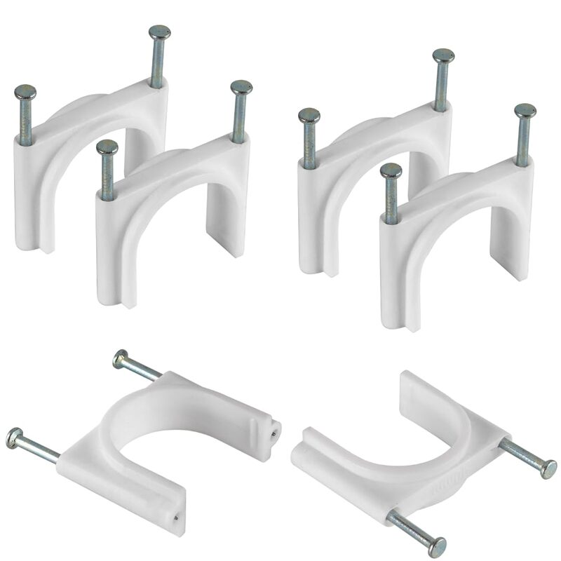 20mm Double Nail Pipe Cable Clips (Pack of 50) | 3/4 Inch PVC Pipe Clips with Metal Nails, 0.75" for Wire Fastening (White)
