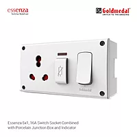 16A Switch Socket with Junction Box | Modular 5 in 1 Combined Plate with Switch & Indicator | Heavy-Duty Power Socket