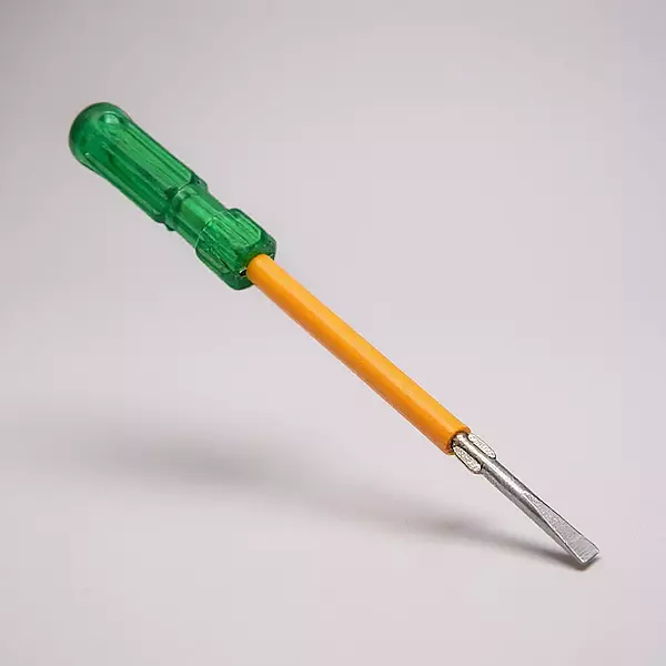 8 Inch - 2 in 1 Reversible Screwdriver, Long Handle, Minus - Plus Tip, with yellow sleeve
