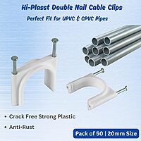 20mm Double Nail Pipe Cable Clips (Pack of 50) | 3/4 Inch PVC Pipe Clips with Metal Nails, 0.75" for Wire Fastening (White)