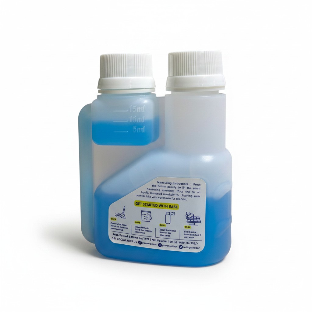 Solar Panel Cleaning Liquid | 100% Non-Acidic & Biodegradable | Safe for glass, panels, rails & metals – 100ml