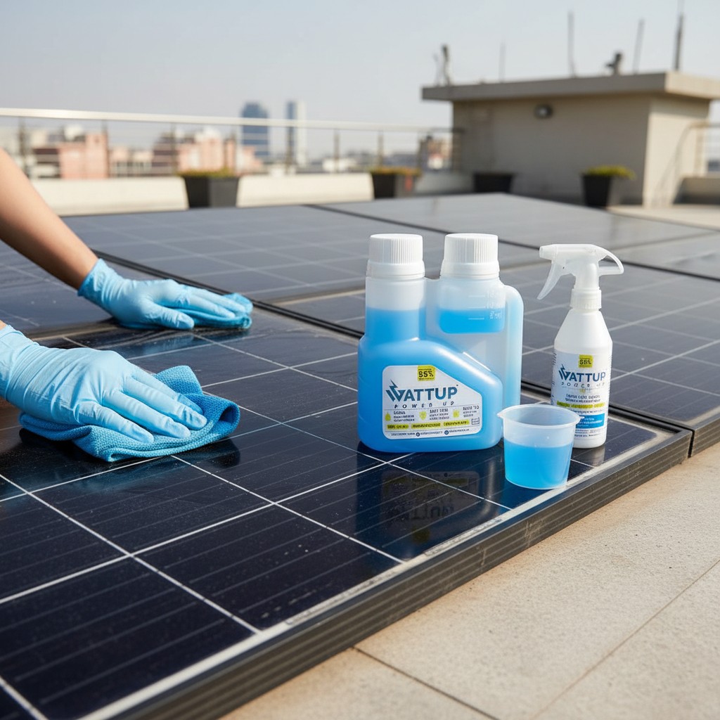 Solar Panel Cleaning Liquid | 100% Non-Acidic & Biodegradable | Safe for glass, panels, rails & metals – 100ml