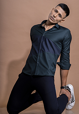 Emerald & Navy Split Design Shirt