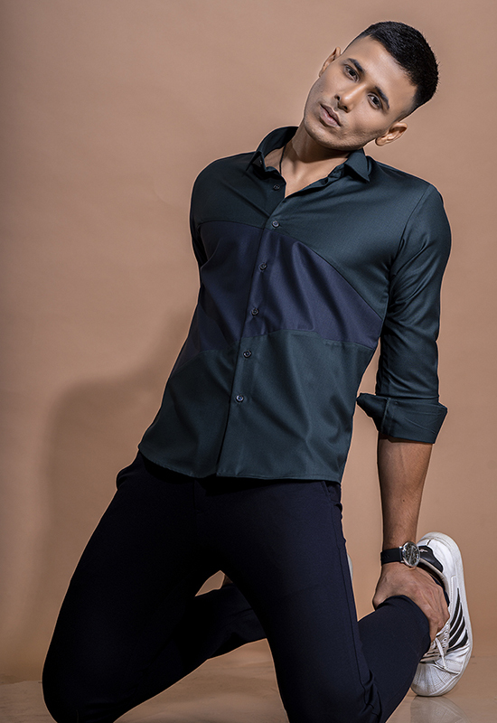Emerald & Navy Split Design Shirt