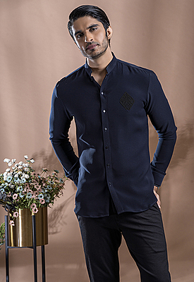 Noir Majesty Band Collar Shirt