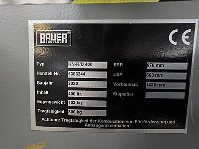 BAUER 5383244, KN-R/D 400, tipping container, with casters and lid