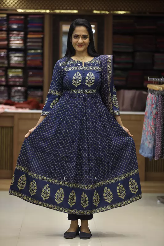 Anarkali Kurta Set with Dupatta, Dusty Blue
