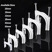 20mm Double Nail Pipe Cable Clips (Pack of 50) | 3/4 Inch PVC Pipe Clips with Metal Nails, 0.75" for Wire Fastening (White)