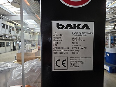 BAKA 1709-919-UMB, EGGT 79-1004 ELSO, Electric counterbalance walkie stacker with mounting plate