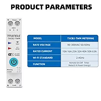 WIFI Smart Circuit Breaker Power Metering Energy Meter KWh 1P 230V Voltmeter Ammeter Energy Meter DIN Rail Smart Life Wireless Remote Control Switch Timer Voice Control - (63A)