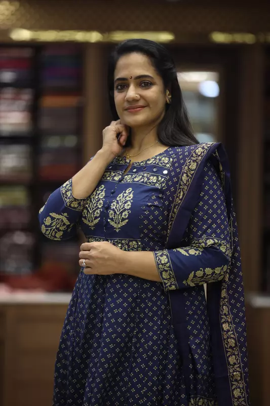 Anarkali Kurta Set with Dupatta, Dusty Blue