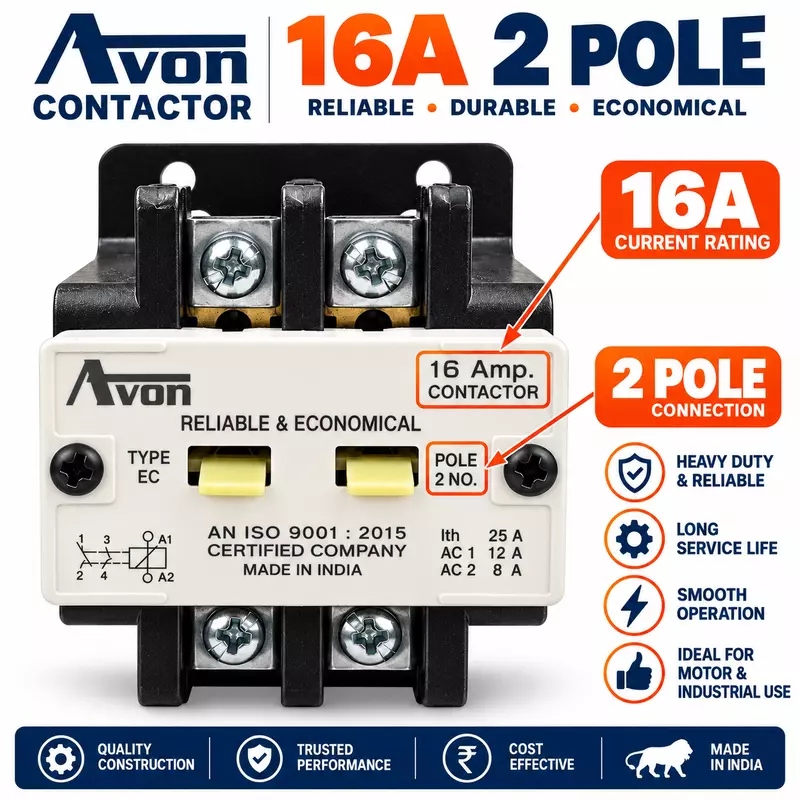 Avon 16A 2 Pole Contactor with 140-220V AC Copper Coil 50Hz