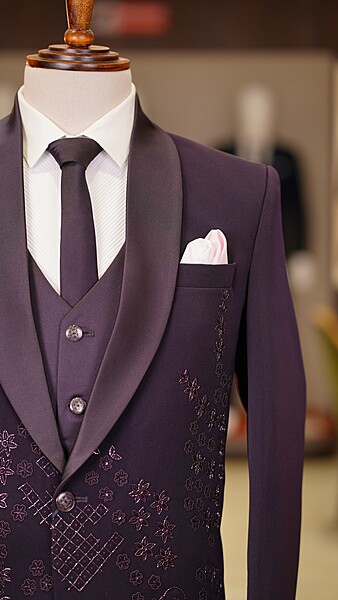 Deep Plum Embroidered Tuxedo