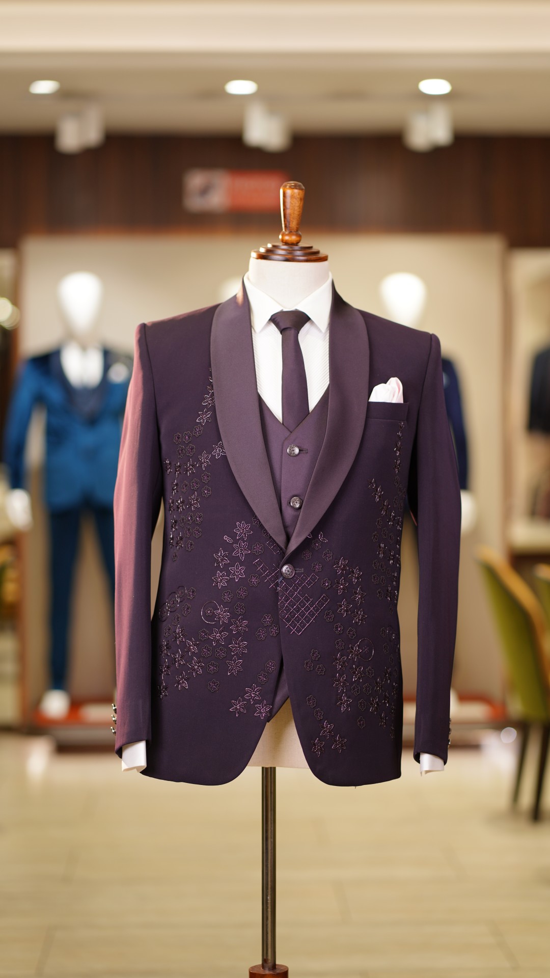 Deep Plum Embroidered Tuxedo