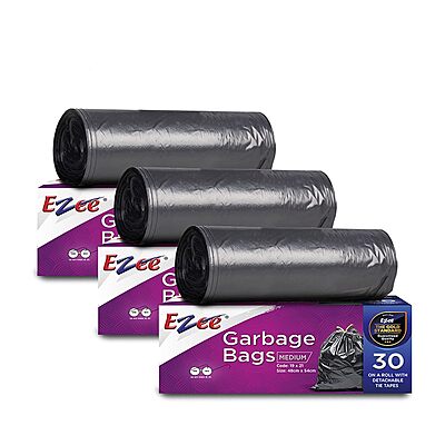 Ezee  Black Garbage Bags for Dustbin|90 Pcs|Medium 19 X 21 Inches|30 Pcs X Pack of 3, 3 count