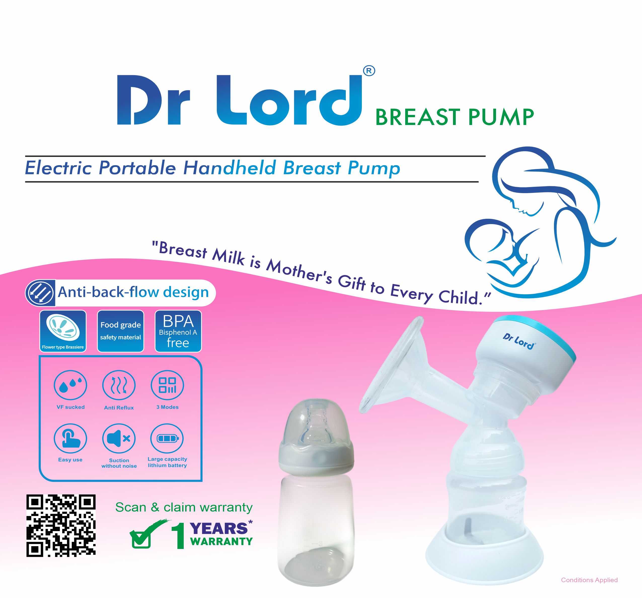 Handheld portable Electric Breast Pump With carry bag