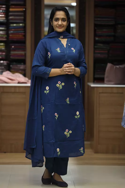 Anarkali Kurta Set with Dupatta, Peacock Blue