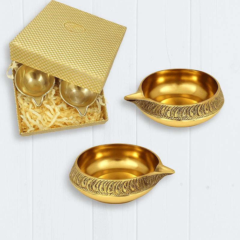 Brass Diya for Puja (Small 5.8 cm, Golden Color) – Set of 2 Pital Kuber Deep Vilakku for Daily/Festive Worship, Home Temple Decoration, Diwali, Housewarming, Wedding & Spiritual Return Gift