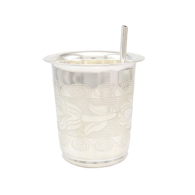 Silver Tumbler , Glass with straw