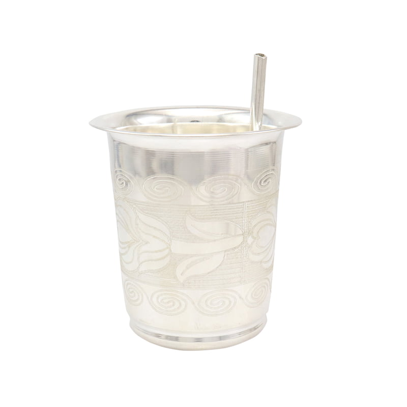 Silver Tumbler , Glass with straw