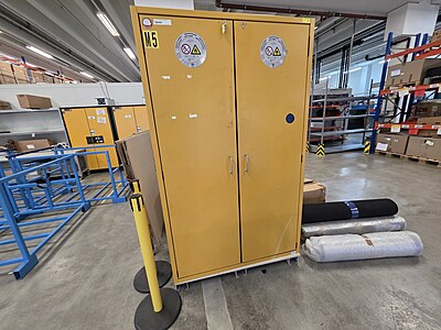 ASECOS 90, Hazardous materials cabinet with 2 shelves, golden yellow, 2 lockable hinged doors