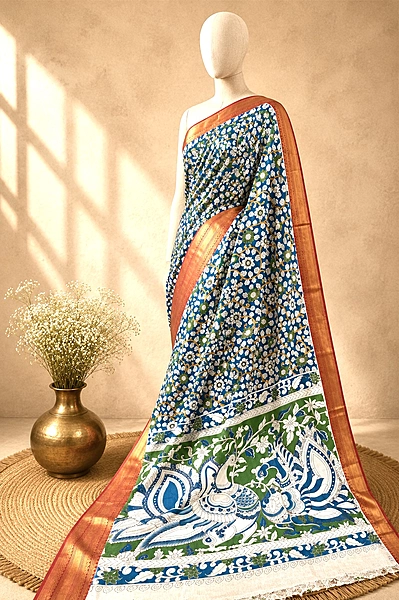 Kalamkari Block Print Silk Cotton Nizam Border Saree #15