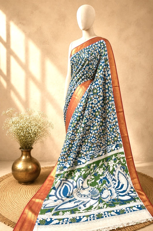 Kalamkari Block Print Silk Cotton Nizam Border Saree #15
