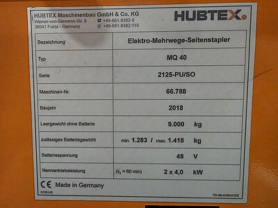 HUBTEX 2125-PU/SO, MQ 40, Electric multi-directional side loader