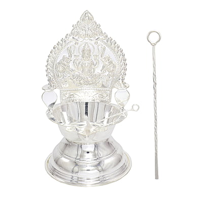 Silver Kamakshi, Traditional Diya, with Trigger Stick Silver Kamakshi, Traditional Diya, with Trigger Stick