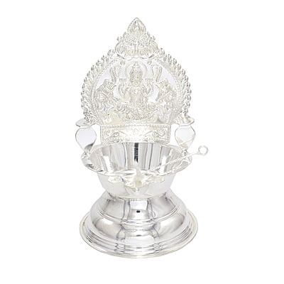 Silver Kamakshi, Traditional Diya, with Trigger Stick Silver Kamakshi, Traditional Diya, with Trigger Stick
