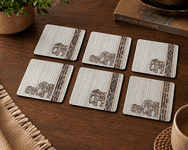 SET OF 6 ELEPHANT BLUE SQ COASTERS