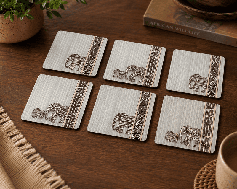 SET OF 6 ELEPHANT BLUE SQ COASTERS