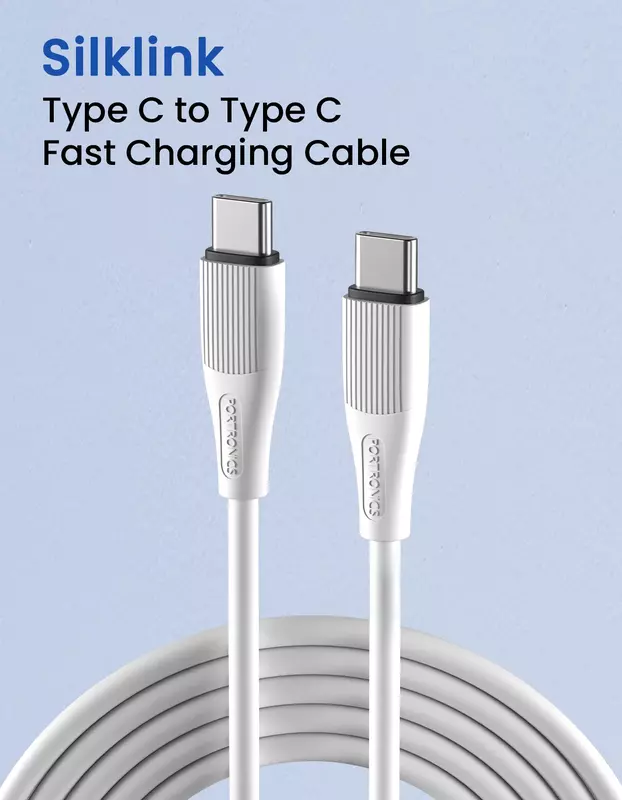 Portronics Silklink – 60W Type-C to Type-C Cable, 1M White, fast charging, durable design, high-speed data transfer, compatible with various devices, perfect for home and office use.