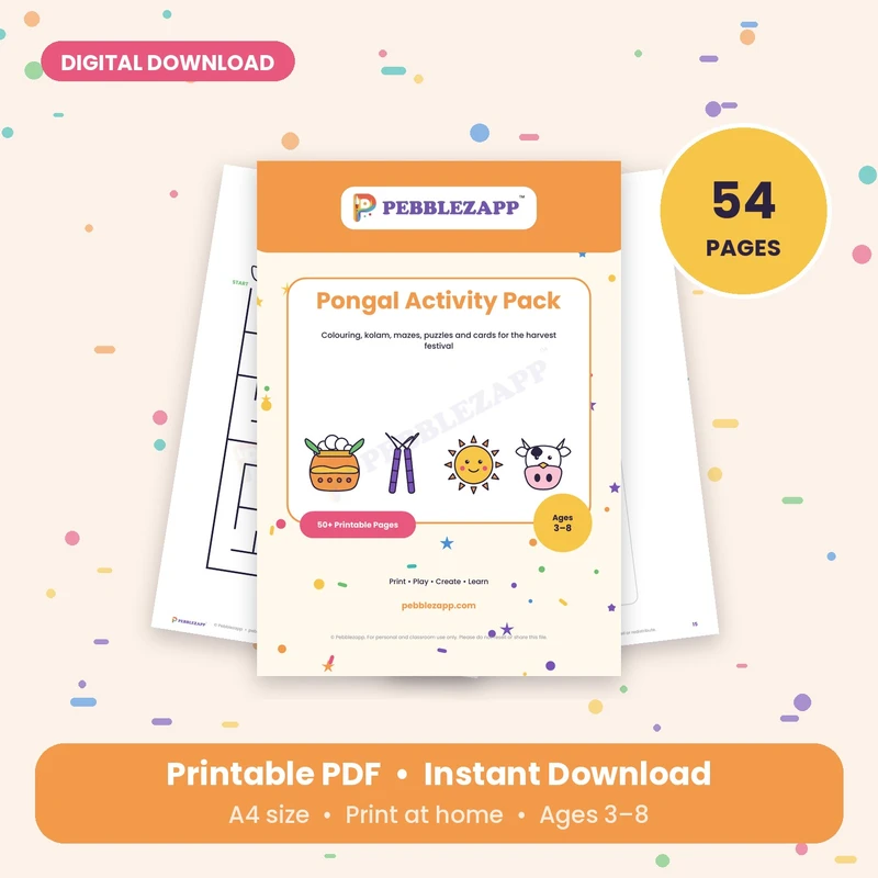 Pongal Activity Pack for Kids – 54 Printable Pages (PDF)