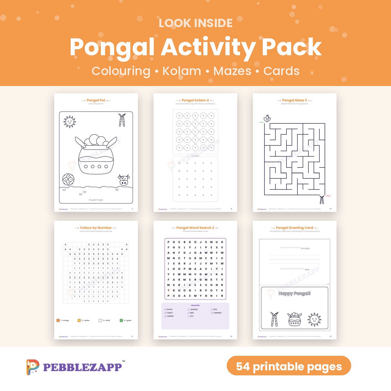 Pongal Activity Pack for Kids – 54 Printable Pages (PDF)