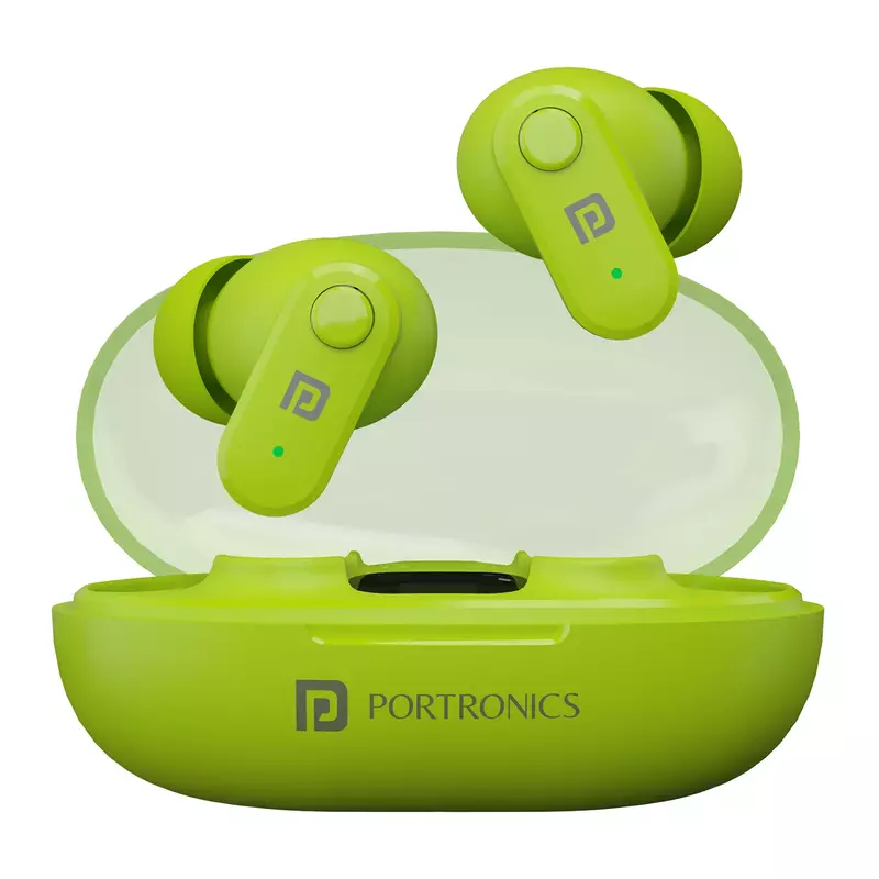 Portronics Twins S16 – TWS Earbuds, 24H Playtime, Green. Enjoy seamless connectivity, superior sound quality, and a stylish design. Perfect for music lovers and on-the-go lifestyles!